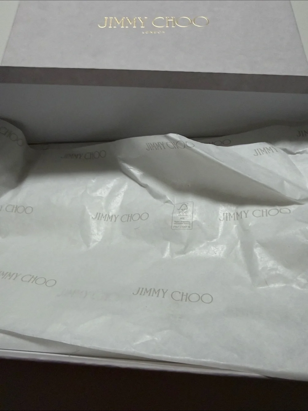 Jimmy Choo Box with Gold Foil Logo/ jimmy Choo printed tissues papers/ book card